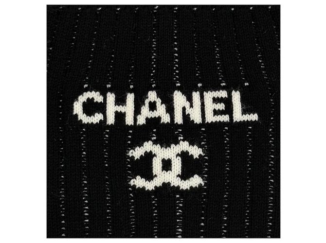 Chanel 24C Coco Mark Logo Design Beinstulpen aus Rippstrick Schwarz Weiß - Ansicht 4