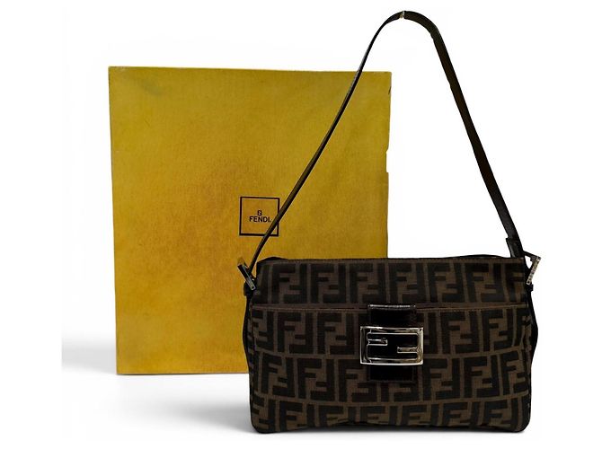 Zucca Fendi Vintage Leder-Schultertasche Braun - Ansicht 2