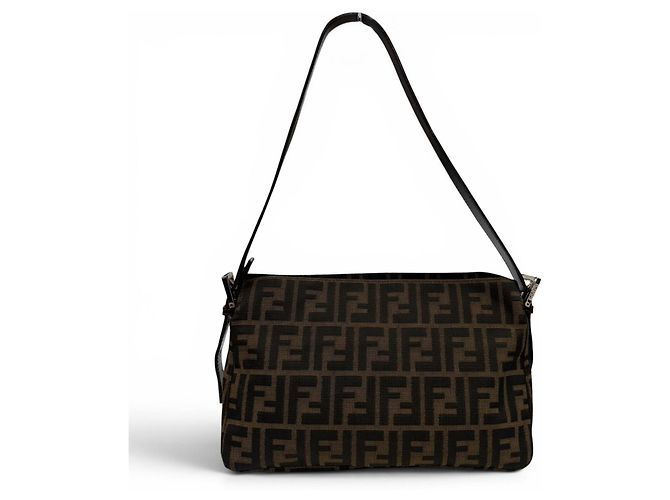 Zucca Fendi Vintage Leder-Schultertasche Braun - Ansicht 3