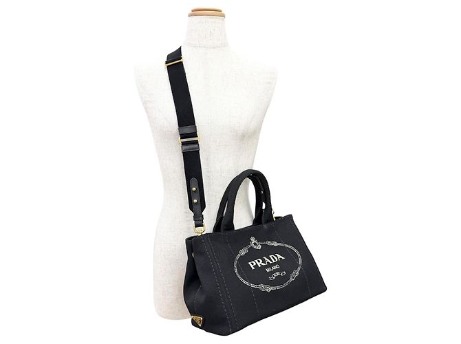 Tote Borsa a mano e spalla 2-Way Prada 1BG439 in canapa e pelle con logo triangolare Nero - vista 3