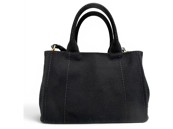 Tote Borsa a mano e spalla 2-Way Prada 1BG439 in canapa e pelle con logo triangolare Nero - vista 4
