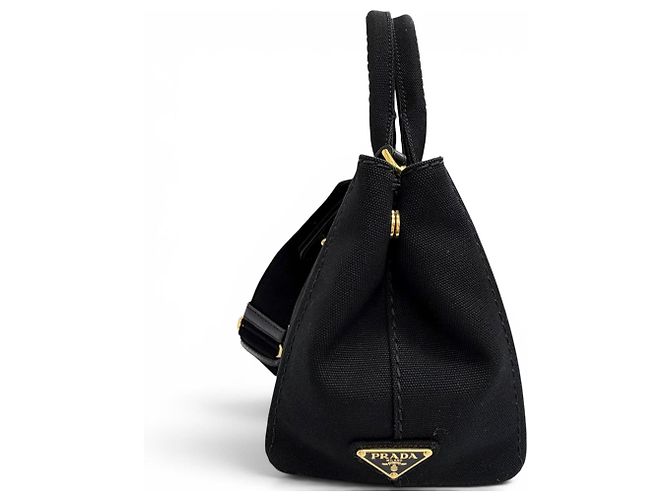 Tote Borsa a mano e spalla 2-Way Prada 1BG439 in canapa e pelle con logo triangolare Nero - vista 5