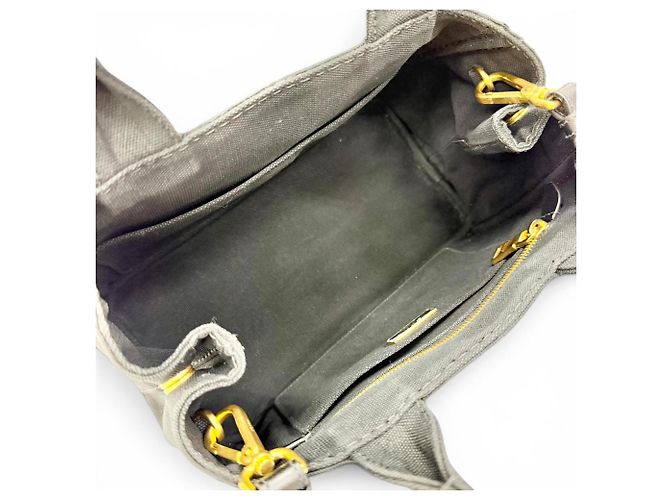 Tote Borsa a mano e spalla 2-Way Prada 1BG439 in canapa e pelle con logo triangolare Nero - vista 7