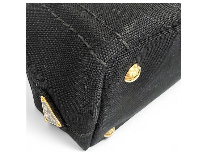 Tote Borsa a mano e spalla 2-Way Prada 1BG439 in canapa e pelle con logo triangolare Nero - vista 8