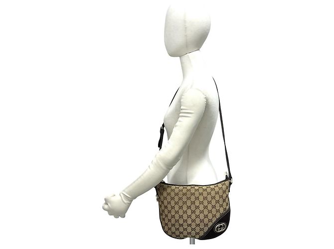 Borsa a tracolla Gucci in tela GG e pelle Marrone - vista 2