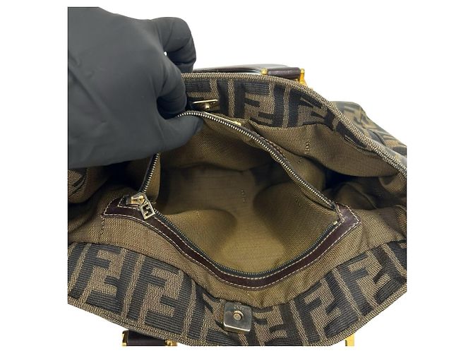 Saco Tote FENDI em lona Zucca FF e couro Marrom Preto - vista 10