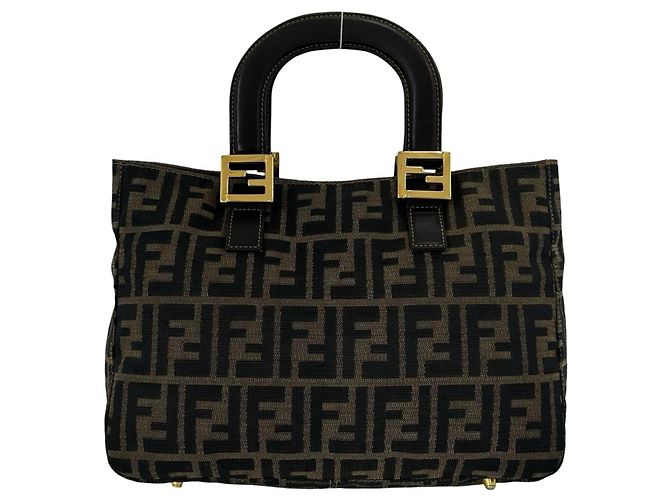 Saco Tote FENDI em lona Zucca FF e couro Marrom Preto - vista 3