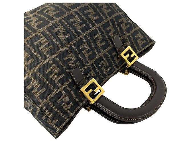 Saco Tote FENDI em lona Zucca FF e couro Marrom Preto - vista 4