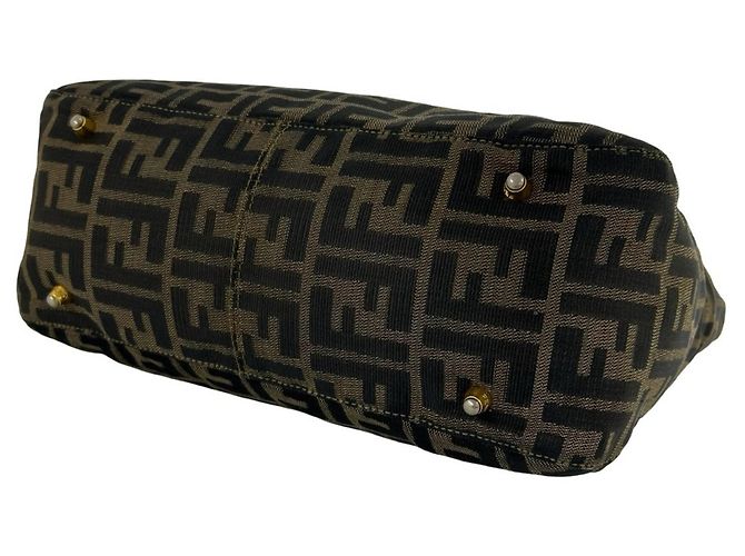 Saco Tote FENDI em lona Zucca FF e couro Marrom Preto - vista 8