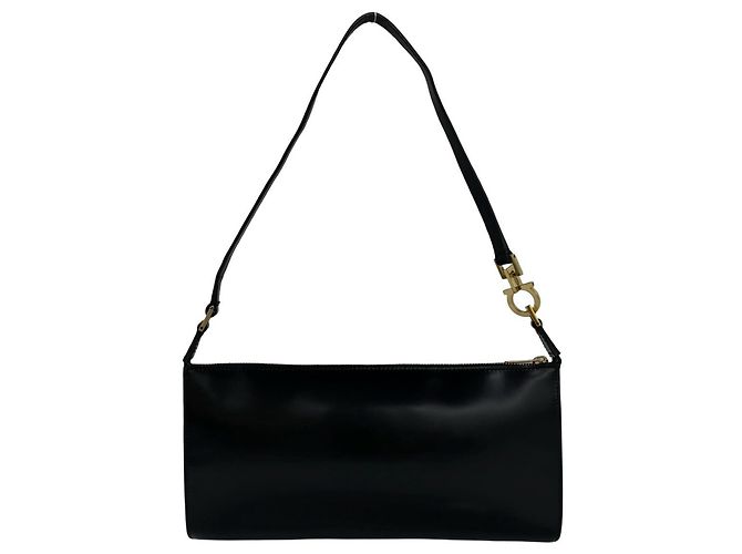 Gancini Borsa semi-one shoulder in pelle nera Salvatore Ferragamo Nero - vista 3