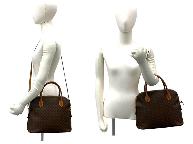 Céline Celine Vintage Macadam Blazon Muster 2-Way Handtasche Braun - Ansicht 2
