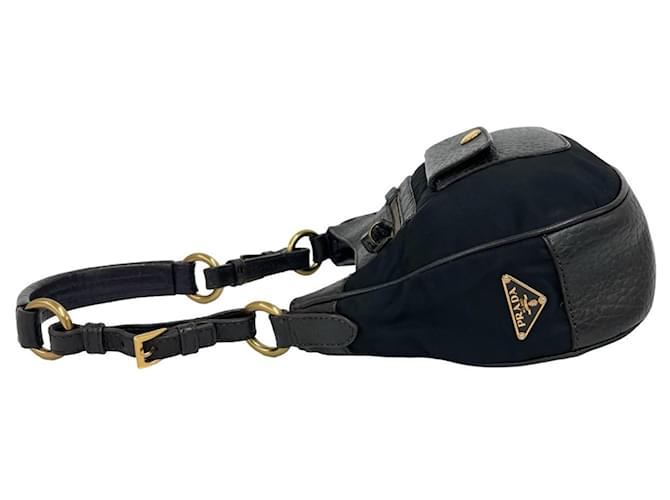 Tote Borsa a spalla PRADA con placca logo Triangle Marrone Nero - vista 5