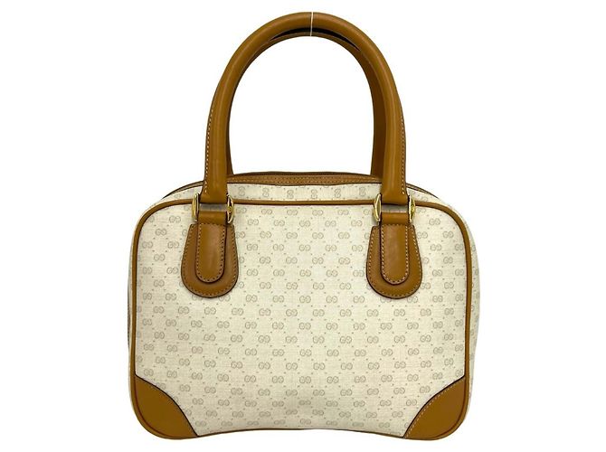 GUCCI Old Micro GG Logo Lederhandtasche Braun Weiß - Ansicht 3