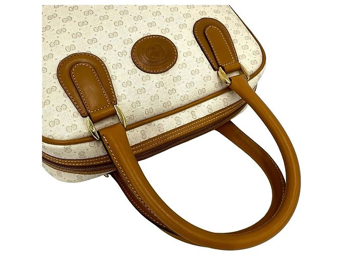 GUCCI Old Micro GG Logo Lederhandtasche Braun Weiß - Ansicht 4