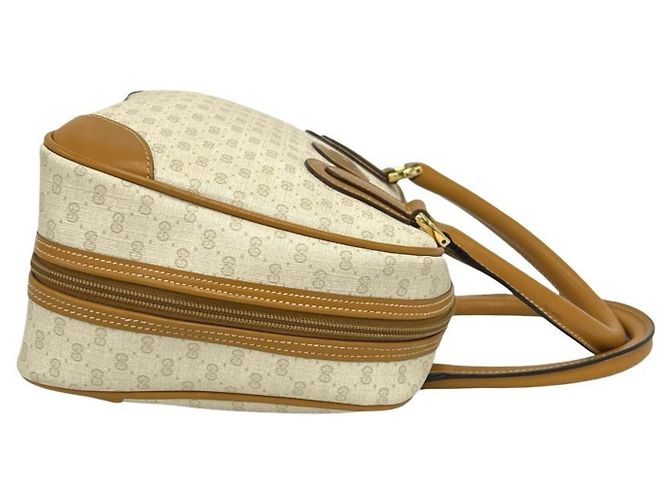 GUCCI Old Micro GG Logo Lederhandtasche Braun Weiß - Ansicht 6