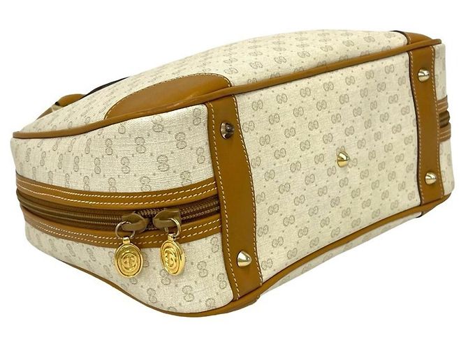 GUCCI Old Micro GG Logo Lederhandtasche Braun Weiß - Ansicht 7