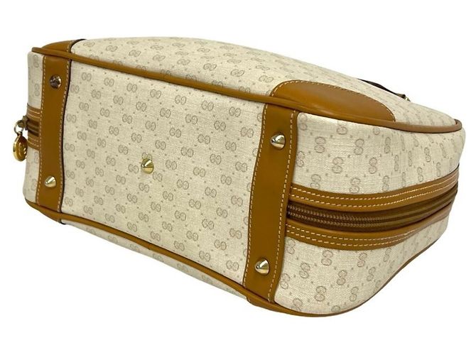 GUCCI Old Micro GG Logo Lederhandtasche Braun Weiß - Ansicht 8