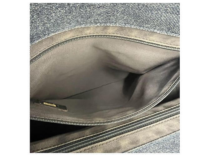 Borsa Tote Chanel Coco Mark Stitch in denim e pelle Marrone Blu - vista 10