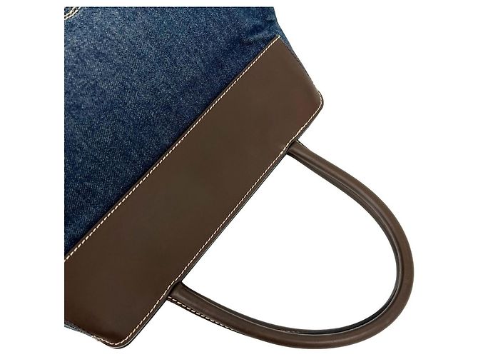 Borsa Tote Chanel Coco Mark Stitch in denim e pelle Marrone Blu - vista 4