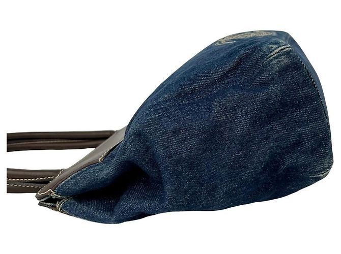Borsa Tote Chanel Coco Mark Stitch in denim e pelle Marrone Blu - vista 5