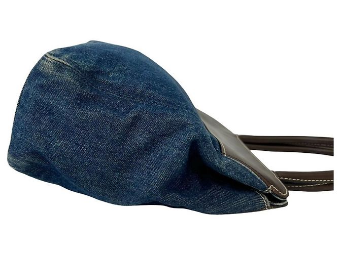 Borsa Tote Chanel Coco Mark Stitch in denim e pelle Marrone Blu - vista 6