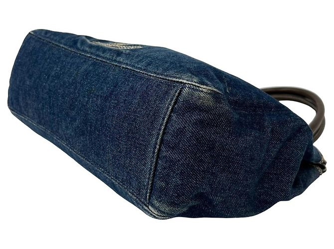 Borsa Tote Chanel Coco Mark Stitch in denim e pelle Marrone Blu - vista 8