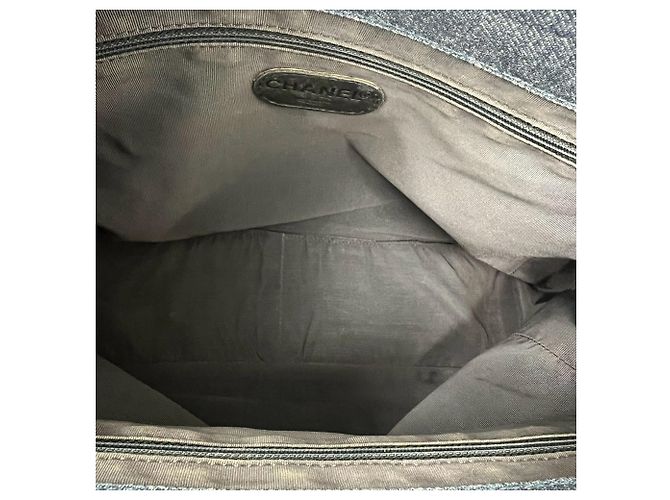 Borsa Tote Chanel Coco Mark Stitch in denim e pelle Marrone Blu - vista 9