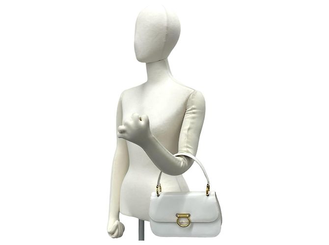 Céline CELINE Vintage Logo Handtasche aus Leder mit Gancini-Hardware Weiß - Ansicht 2