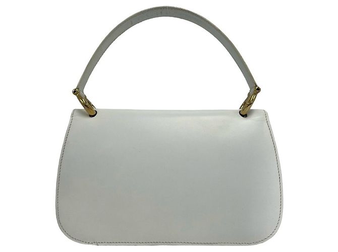 Céline CELINE Vintage Logo Handtasche aus Leder mit Gancini-Hardware Weiß - Ansicht 3