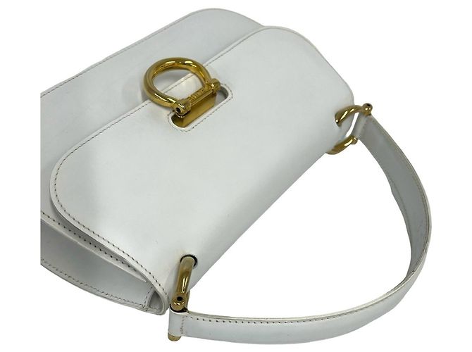 Céline CELINE Vintage Logo Handtasche aus Leder mit Gancini-Hardware Weiß - Ansicht 4