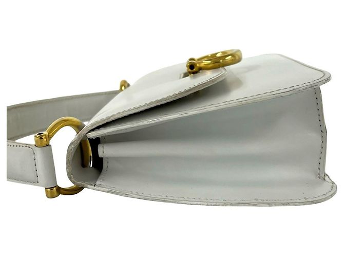 Céline CELINE Vintage Logo Handtasche aus Leder mit Gancini-Hardware Weiß - Ansicht 5