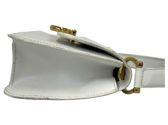 Céline CELINE Vintage Logo Handtasche aus Leder mit Gancini-Hardware Weiß - Ansicht 6