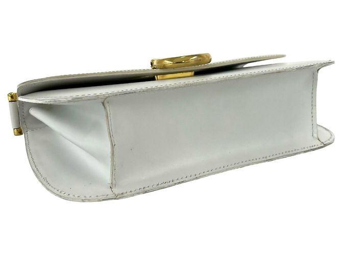 Céline CELINE Vintage Logo Handtasche aus Leder mit Gancini-Hardware Weiß - Ansicht 7