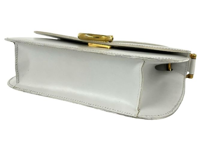 Céline CELINE Vintage Logo Handtasche aus Leder mit Gancini-Hardware Weiß - Ansicht 8