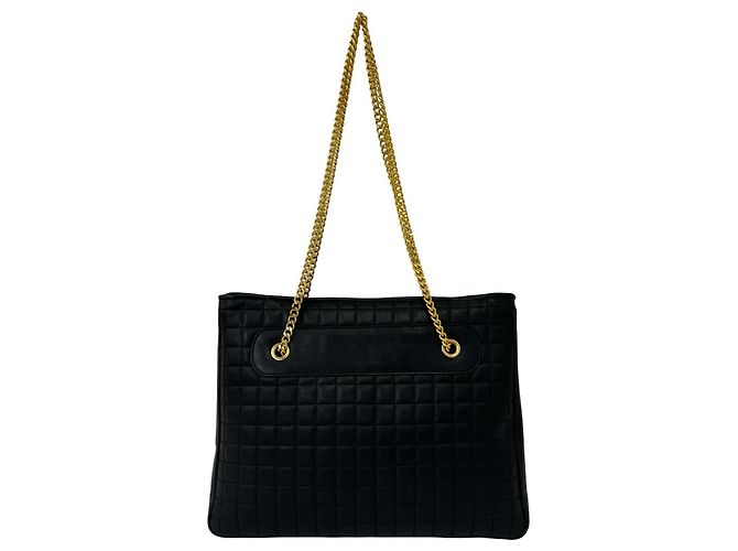 Céline CELINE Vintage Blazon Triomphe Leder-Schultertasche mit Kette Schwarz - Ansicht 3