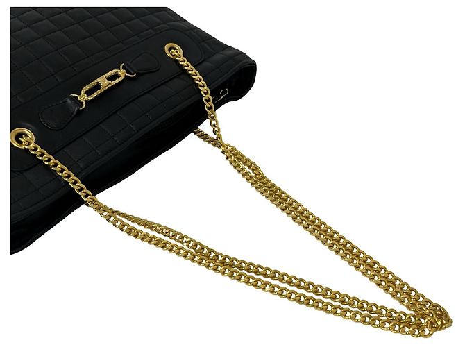 Céline CELINE Vintage Blazon Triomphe Leder-Schultertasche mit Kette Schwarz - Ansicht 4