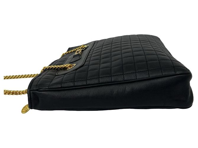 Céline CELINE Vintage Blazon Triomphe Leder-Schultertasche mit Kette Schwarz - Ansicht 5