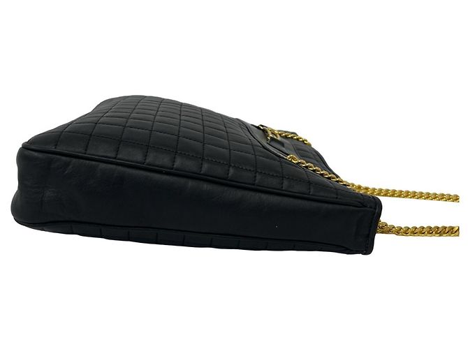 Céline CELINE Vintage Blazon Triomphe Leder-Schultertasche mit Kette Schwarz - Ansicht 6