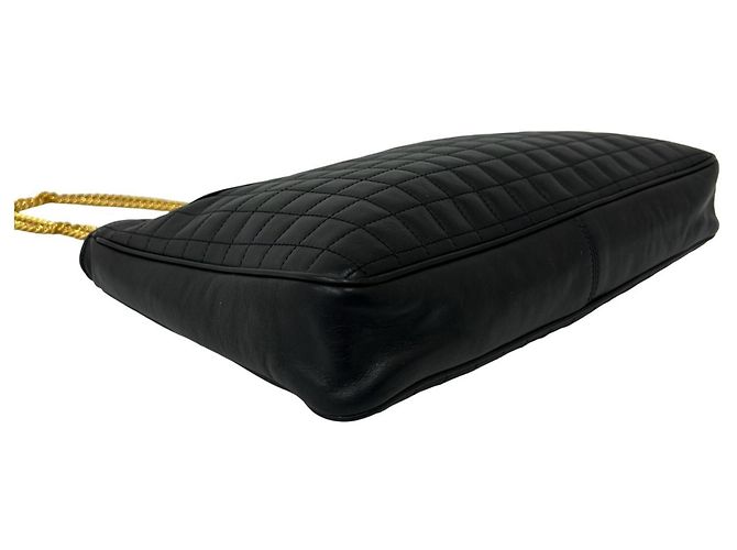 Céline CELINE Vintage Blazon Triomphe Leder-Schultertasche mit Kette Schwarz - Ansicht 7