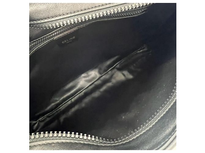 Céline CELINE Vintage Blazon Triomphe Leder-Schultertasche mit Kette Schwarz - Ansicht 9