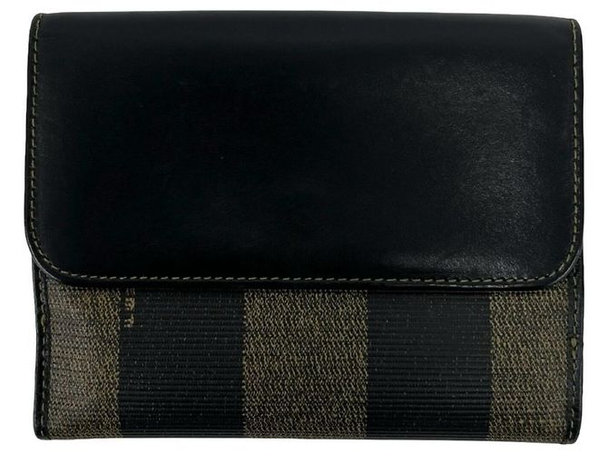 Fendi Pequin FF Logo Canvas Leather Bi-fold Geldbörse Schwarz Khaki - Ansicht 2