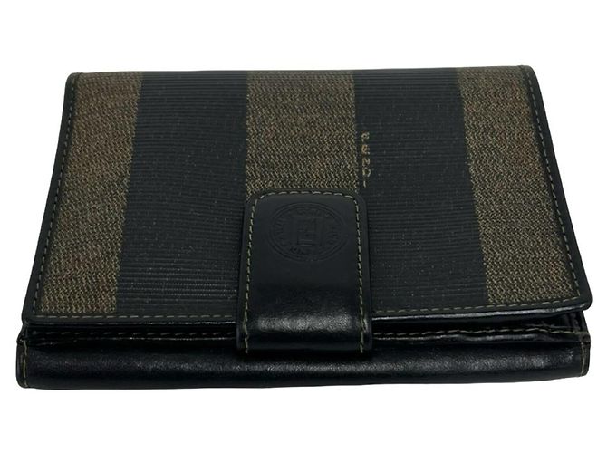Fendi Pequin FF Logo Canvas Leather Bi-fold Geldbörse Schwarz Khaki - Ansicht 3