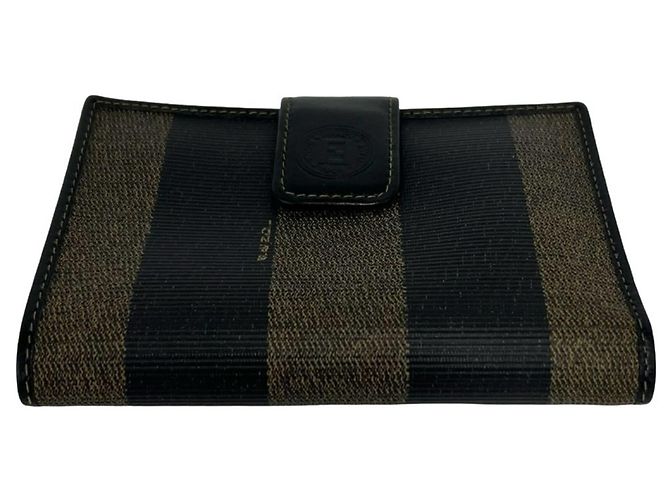 Fendi Pequin FF Logo Canvas Leather Bi-fold Geldbörse Schwarz Khaki - Ansicht 6