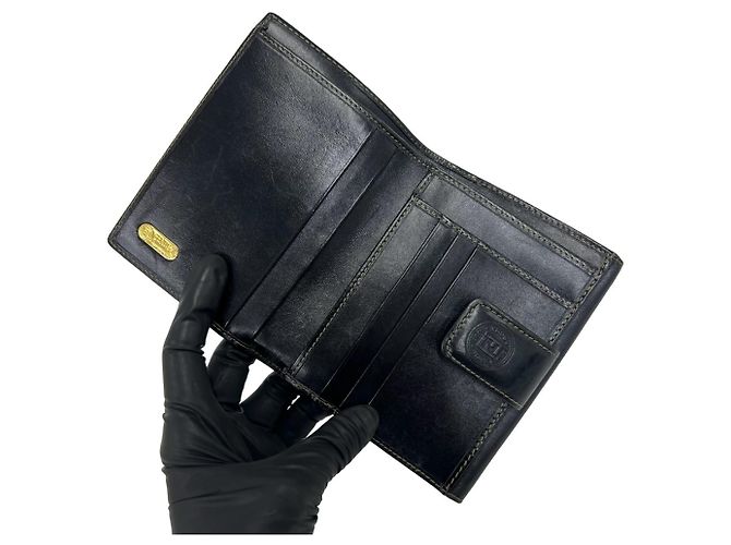 Fendi Pequin FF Logo Canvas Leather Bi-fold Geldbörse Schwarz Khaki - Ansicht 7