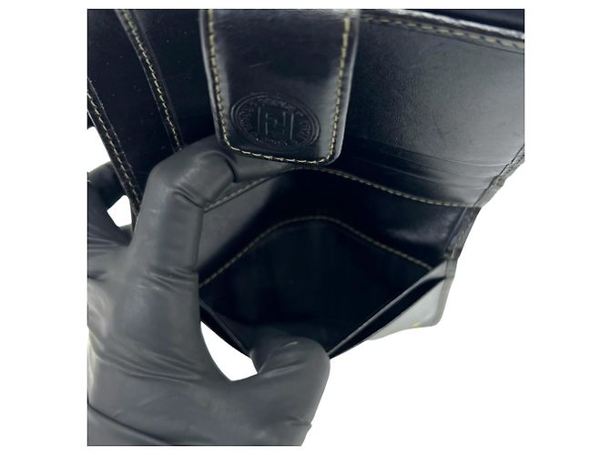 Fendi Pequin FF Logo Canvas Leather Bi-fold Geldbörse Schwarz Khaki - Ansicht 9