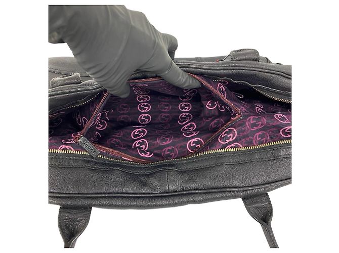 GUCCI Princy Sherry Line Leder Boston Bag Schwarz Rot Grün - Ansicht 10