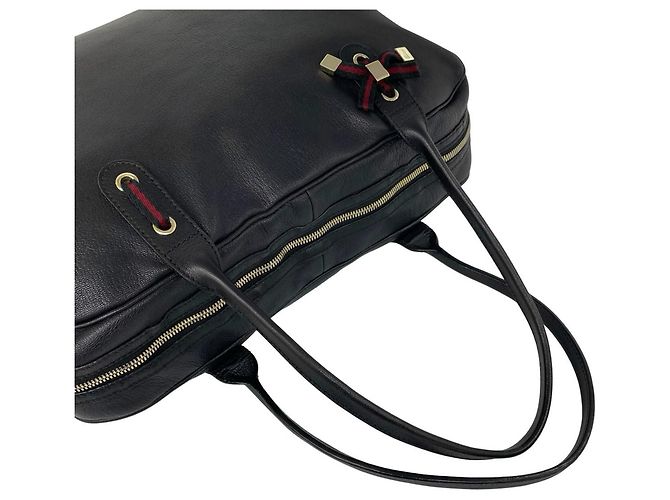 GUCCI Princy Sherry Line Leder Boston Bag Schwarz Rot Grün - Ansicht 4