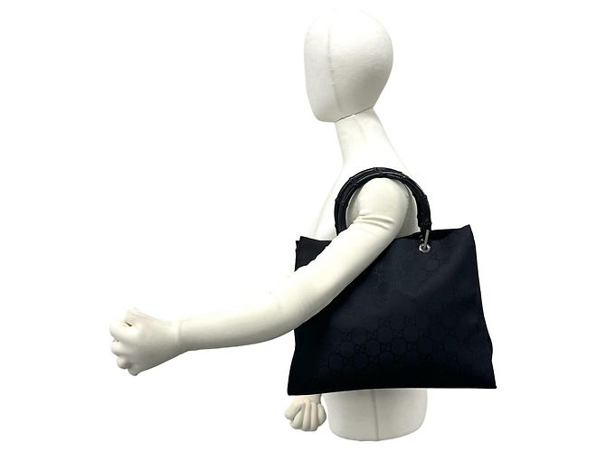 Bolso de mano Gucci Bamboo Line en lona con estampado GG Logo Negro - vista 2