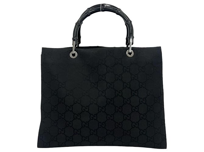 Bolso de mano Gucci Bamboo Line en lona con estampado GG Logo Negro - vista 3