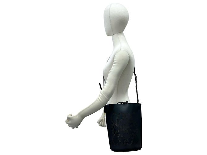 Borsa a tracolla in pelle Loewe Gate Bucket Anagram Nero - vista 2